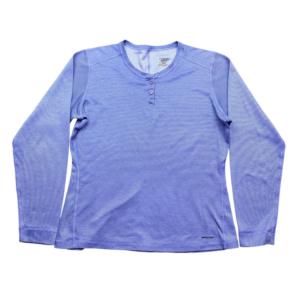 Patagonia Capilene Henley Shirt Womens Large‎ Blue Long Sleeve 44285F5 USA